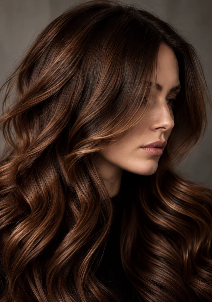 Long brunette hair with dimensional colour
